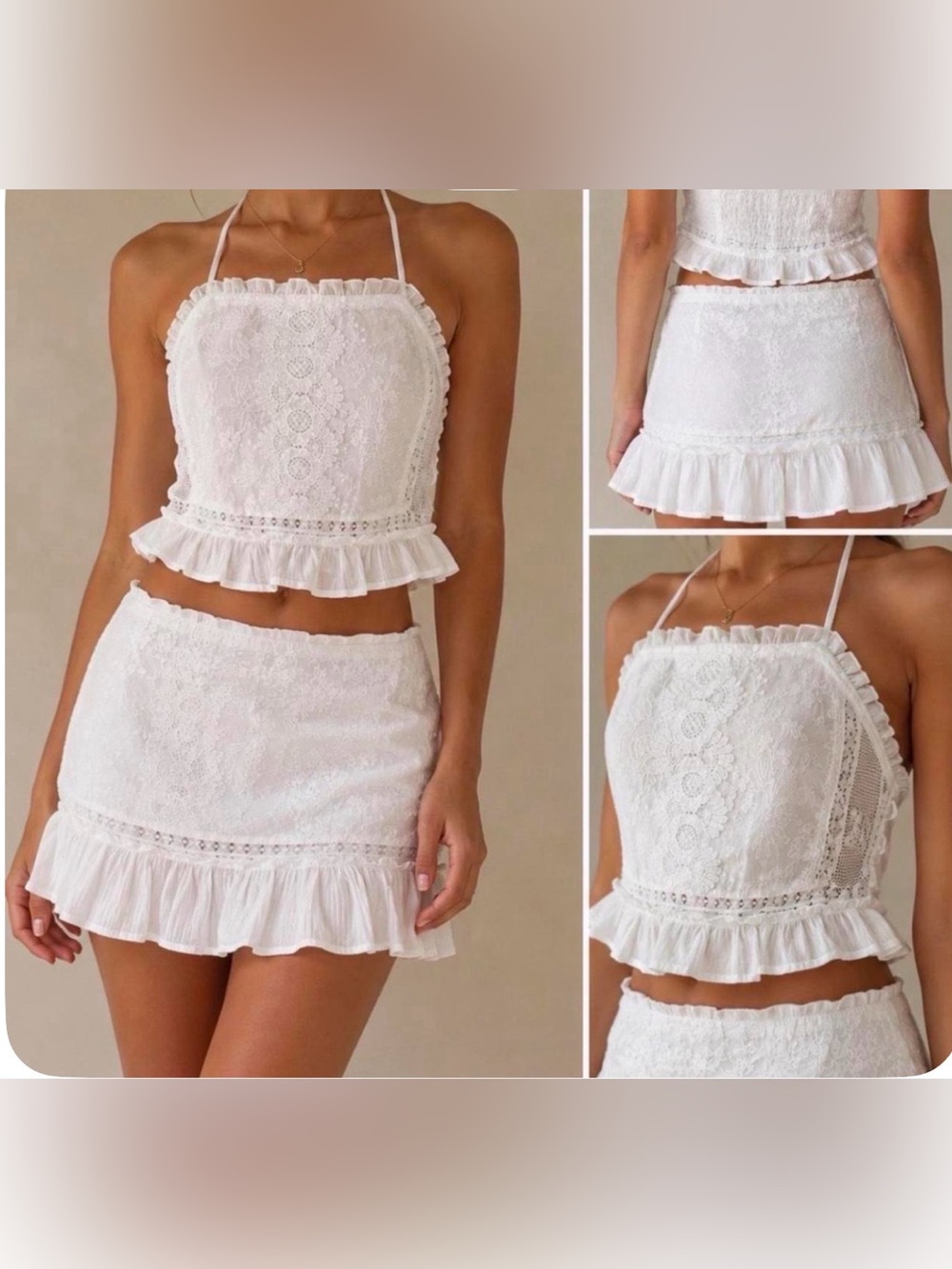 Altard State White Lace Ruffle Mini Skort & Halter Top Women's - Small